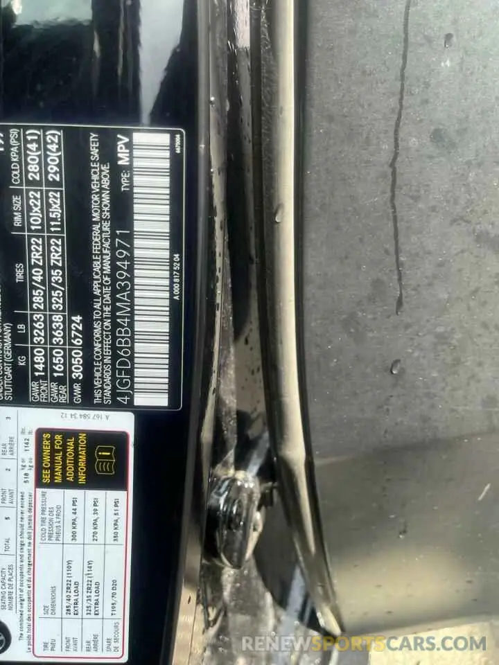 10 Photograph of a damaged car 4JGFD6BB4MA394971 MERCEDES-BENZ GLE-CLASS 2021