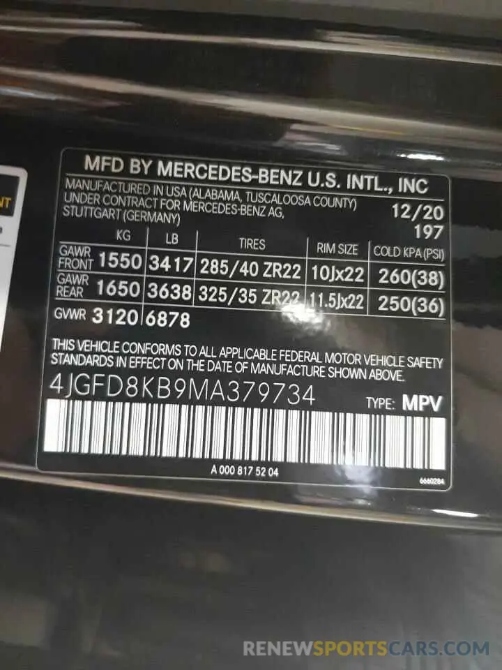 10 Photograph of a damaged car 4JGFD8KB9MA379734 MERCEDES-BENZ GLE-CLASS 2021