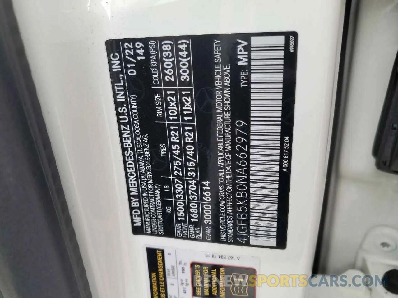 12 Photograph of a damaged car 4JGFB5KB0NA662979 MERCEDES-BENZ GLE-CLASS 2022