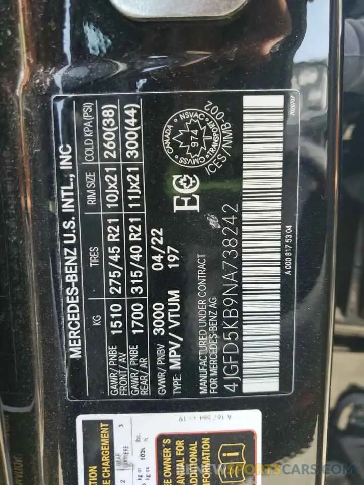 13 Photograph of a damaged car 4JGFD5KB9NA738242 MERCEDES-BENZ GLE-CLASS 2022