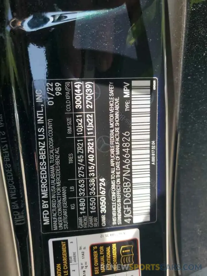 13 Photograph of a damaged car 4JGFD6BB7NA664826 MERCEDES-BENZ GLE-CLASS 2022