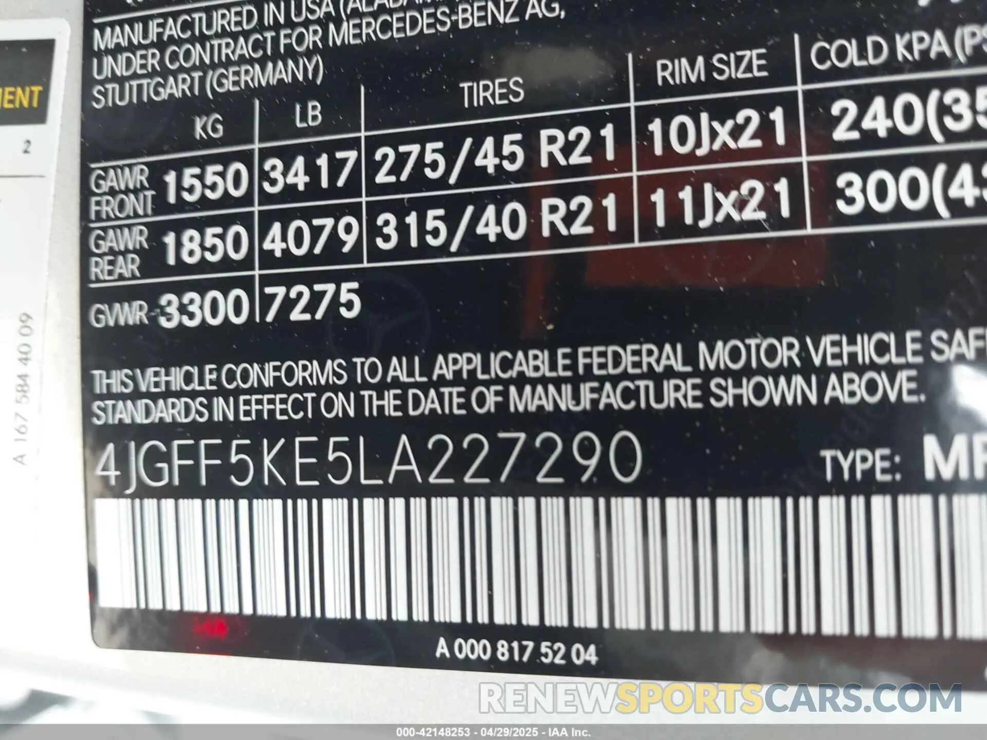 9 Photograph of a damaged car 4JGFF5KE5LA227290 MERCEDES-BENZ GLS 450 2020
