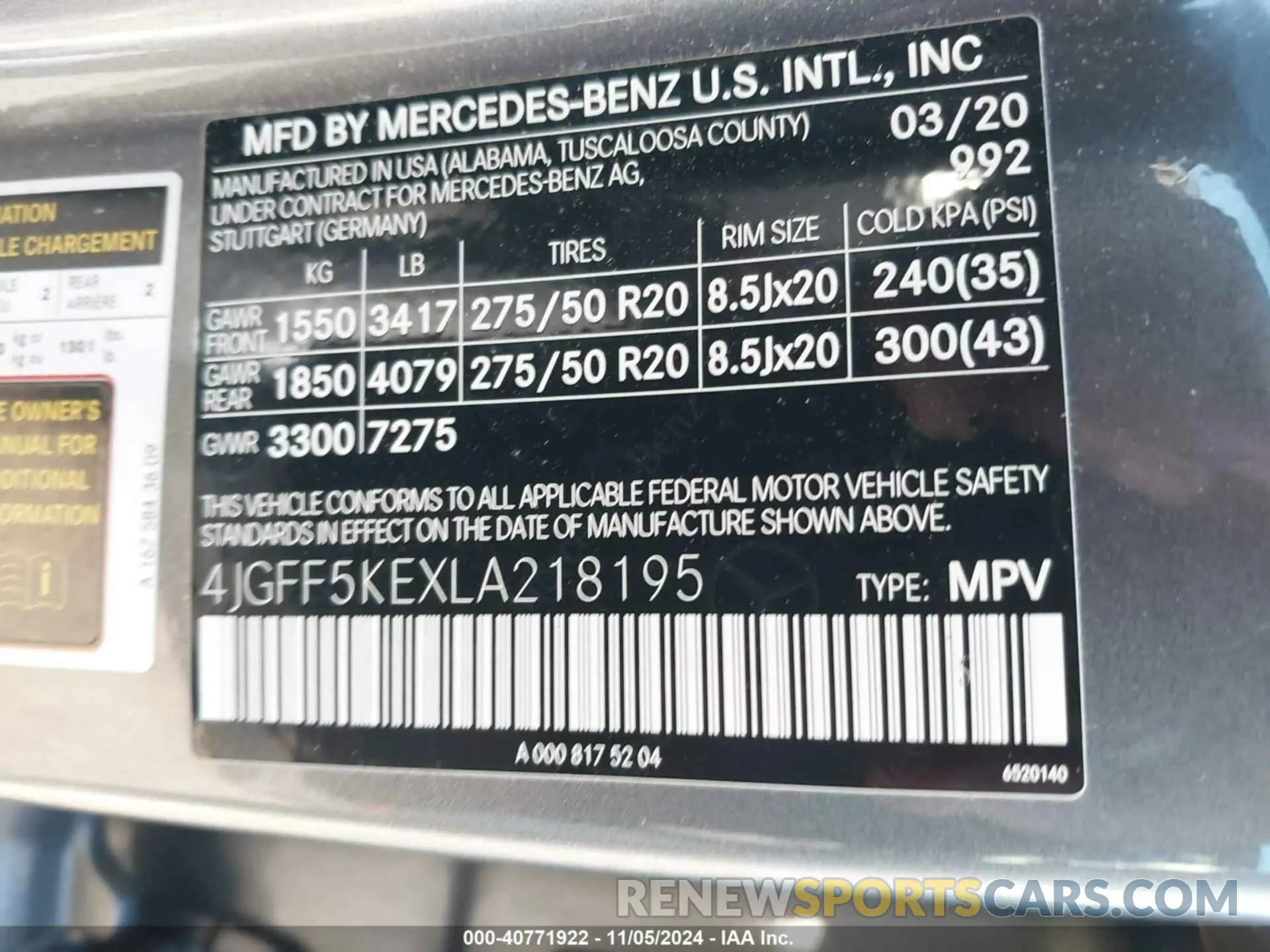 9 Photograph of a damaged car 4JGFF5KEXLA218195 MERCEDES-BENZ GLS 450 2020