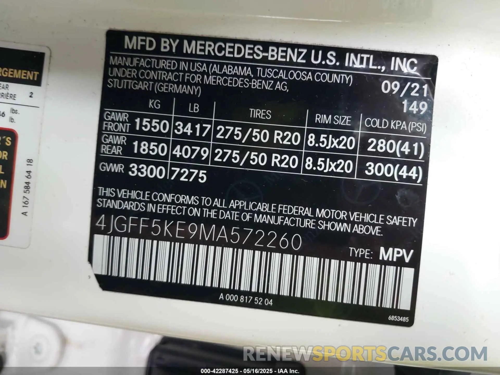9 Photograph of a damaged car 4JGFF5KE9MA572260 MERCEDES-BENZ GLS 450 2021