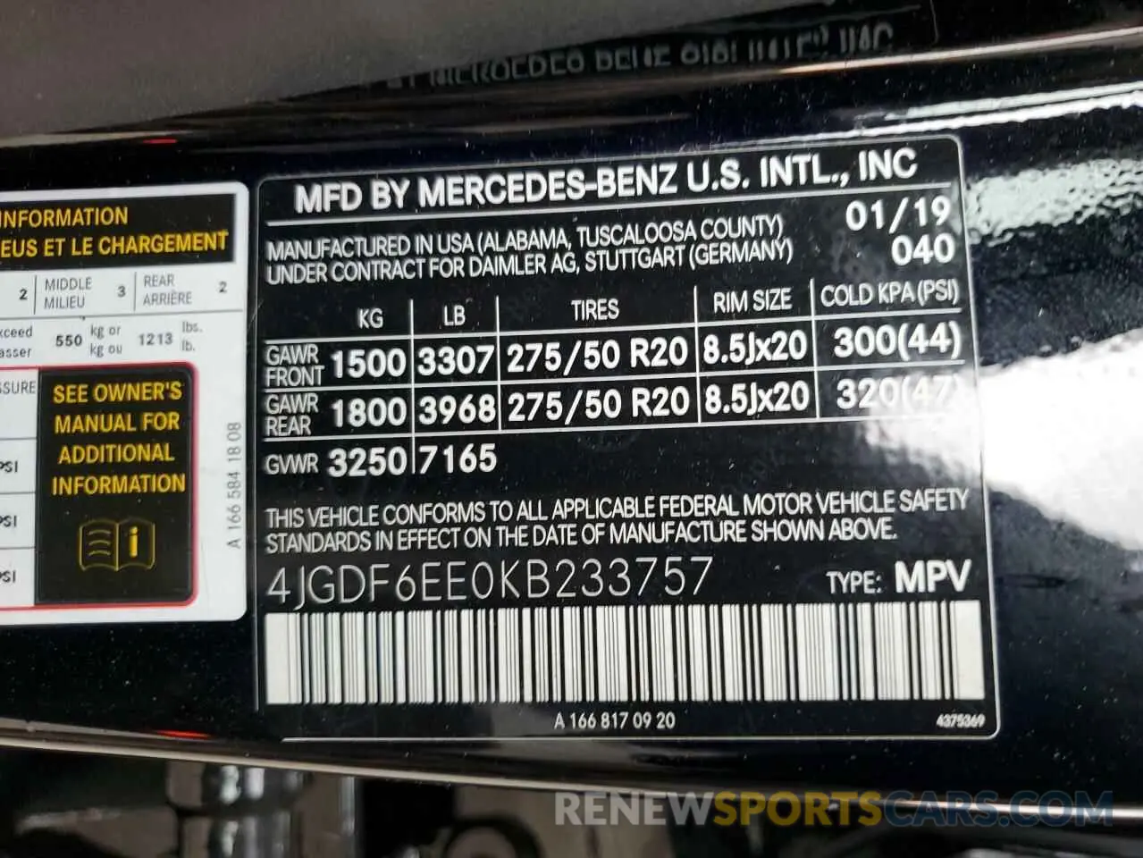13 Photograph of a damaged car 4JGDF6EE0KB233757 MERCEDES-BENZ GLS-CLASS 2019