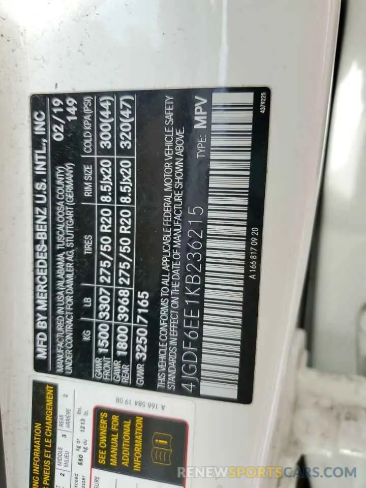 13 Photograph of a damaged car 4JGDF6EE1KB236215 MERCEDES-BENZ GLS-CLASS 2019