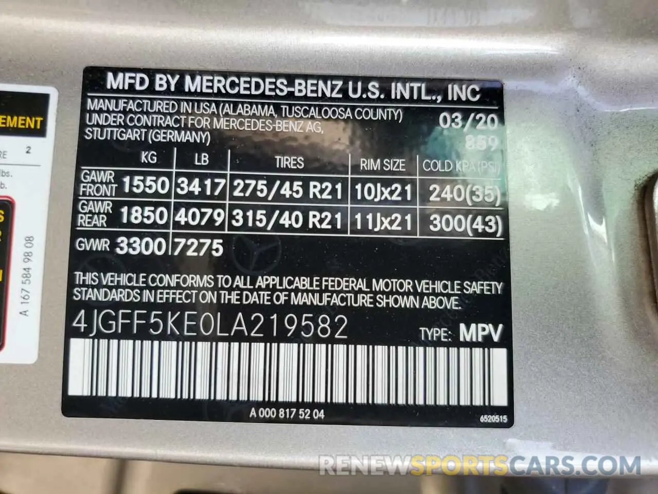 13 Photograph of a damaged car 4JGFF5KE0LA219582 MERCEDES-BENZ GLS-CLASS 2020