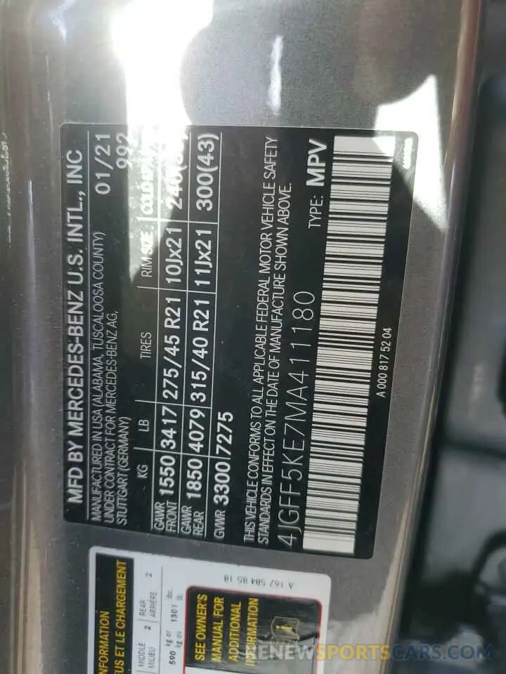13 Photograph of a damaged car 4JGFF5KE7MA411180 MERCEDES-BENZ GLS-CLASS 2021