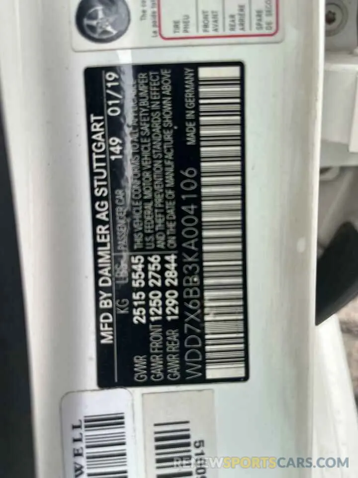 10 Photograph of a damaged car WDD7X6BB3KA004106 MERCEDES-BENZ GT-CLASS 2019