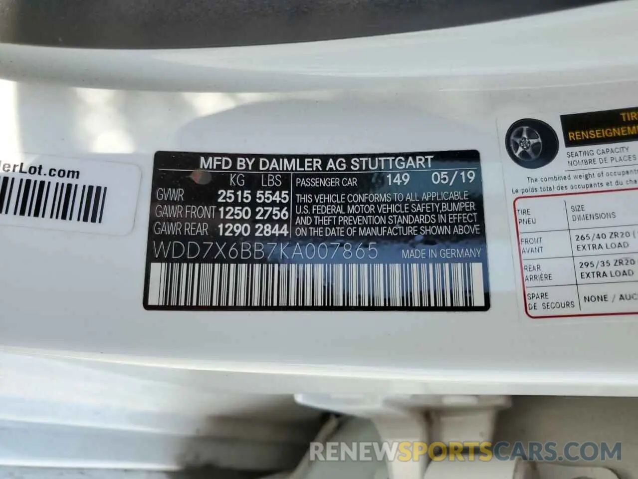 12 Photograph of a damaged car WDD7X6BB7KA007865 MERCEDES-BENZ GT-CLASS 2019
