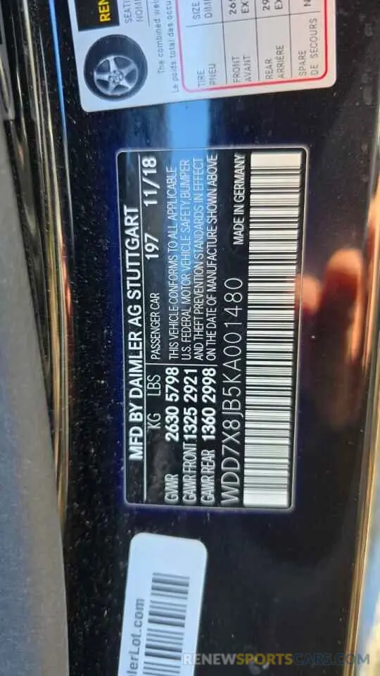 10 Photograph of a damaged car WDD7X8JB5KA001480 MERCEDES-BENZ GT-CLASS 2019
