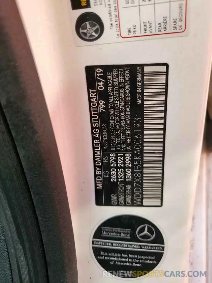13 Photograph of a damaged car WDD7X8JB5KA006193 MERCEDES-BENZ GT-CLASS 2019