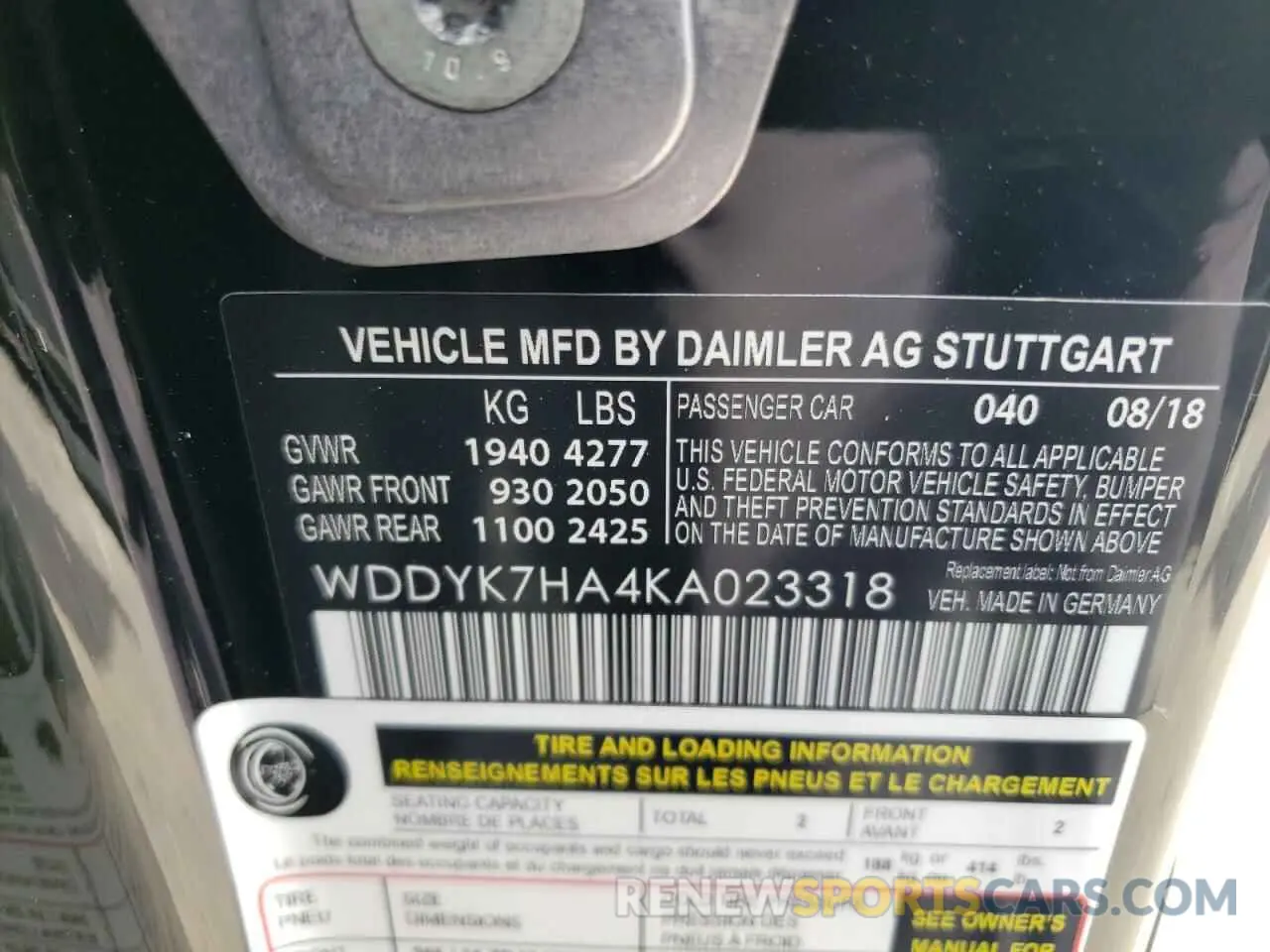 12 Photograph of a damaged car WDDYK7HA4KA023318 MERCEDES-BENZ GT-CLASS 2019
