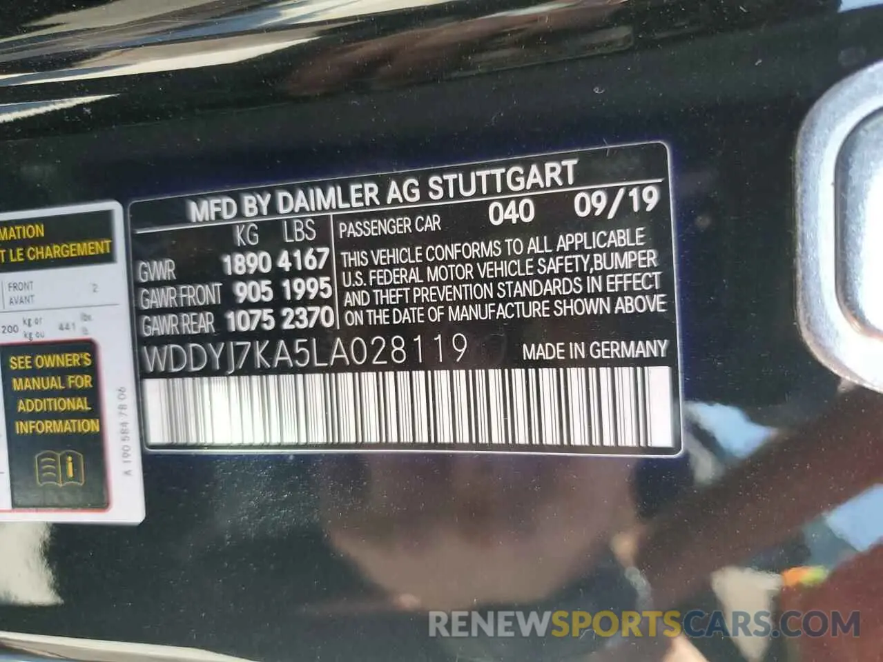 12 Photograph of a damaged car WDDYJ7KA5LA028119 MERCEDES-BENZ GT-CLASS 2020