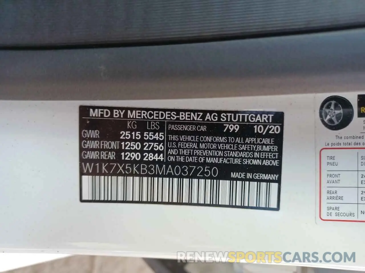 10 Photograph of a damaged car W1K7X5KB3MA037250 MERCEDES-BENZ GT-CLASS 2021