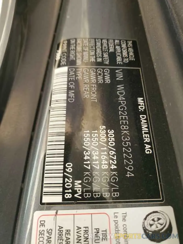 13 Photograph of a damaged car WD4PG2EE8K3522294 MERCEDES-BENZ METRIS 2019