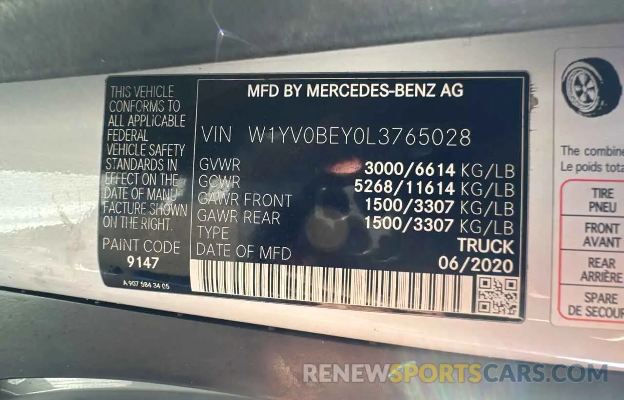 10 Photograph of a damaged car W1YV0BEY0L3765028 MERCEDES-BENZ METRIS 2020