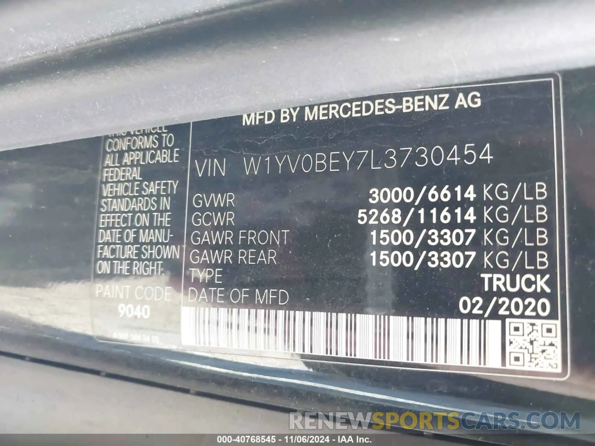 9 Photograph of a damaged car W1YV0BEY7L3730454 MERCEDES-BENZ METRIS 2020