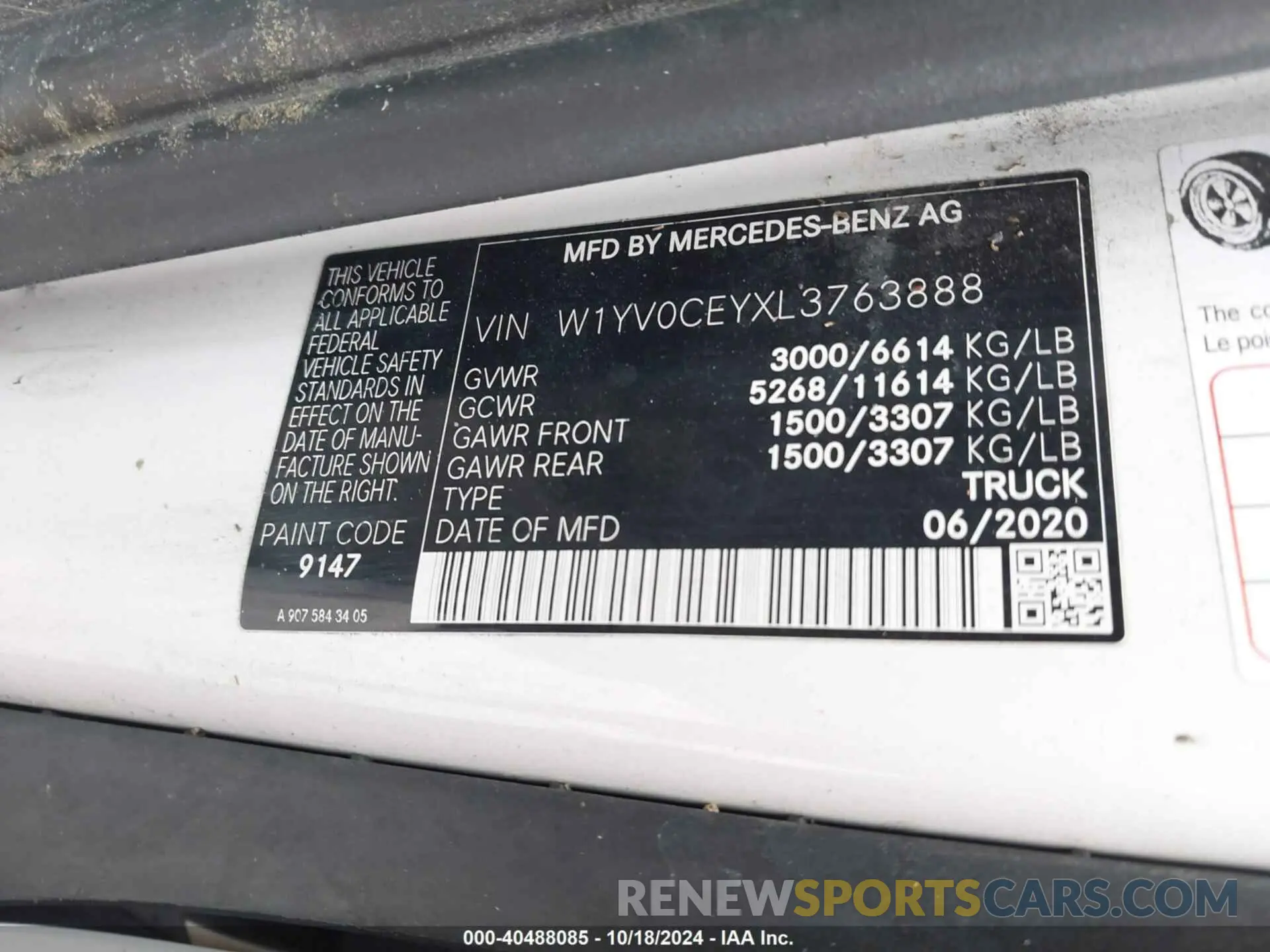 9 Photograph of a damaged car W1YV0CEYXL3763888 MERCEDES-BENZ METRIS 2020