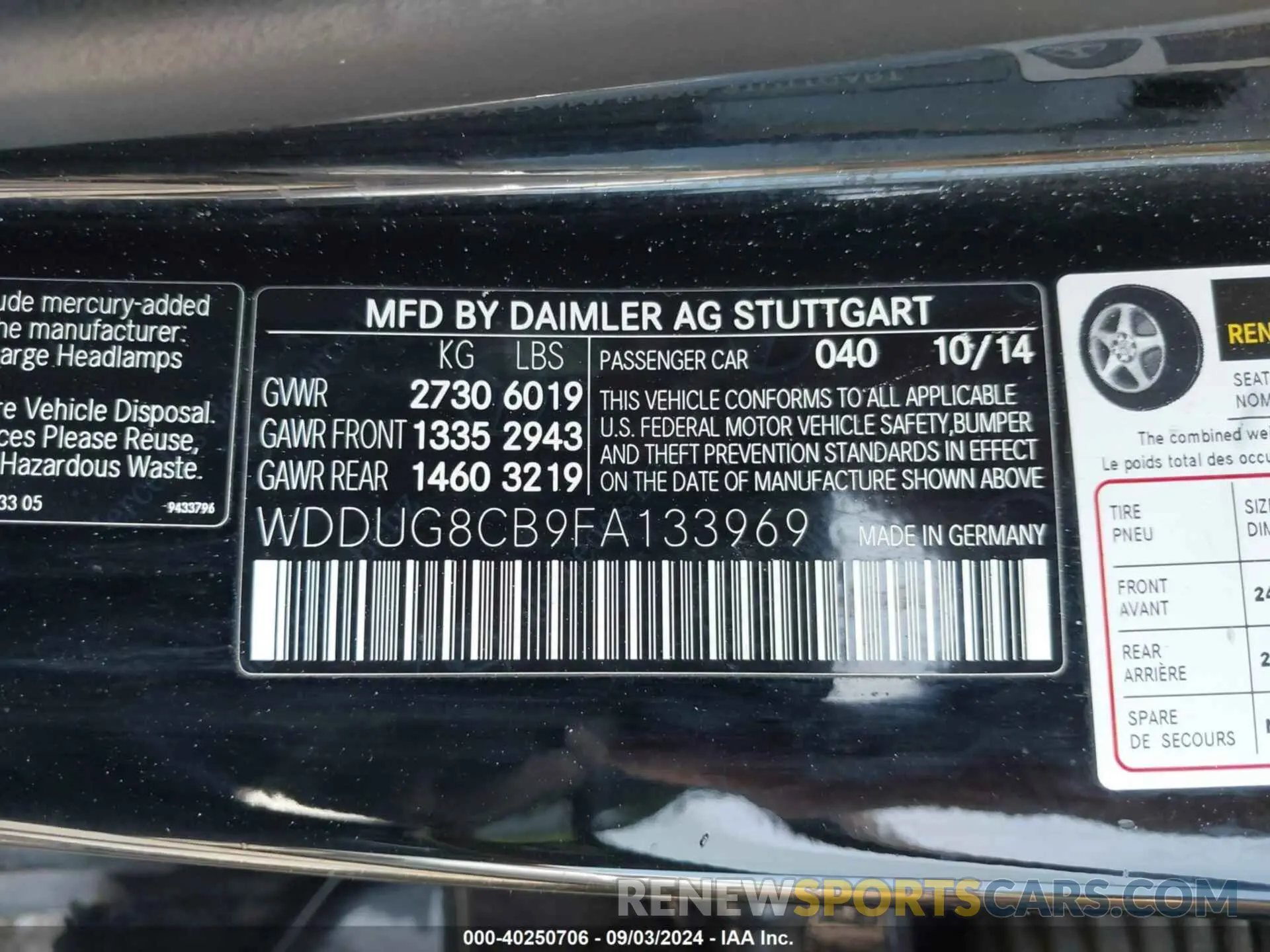 9 Photograph of a damaged car WDDUG8CB9FA133969 MERCEDES-BENZ S 2015