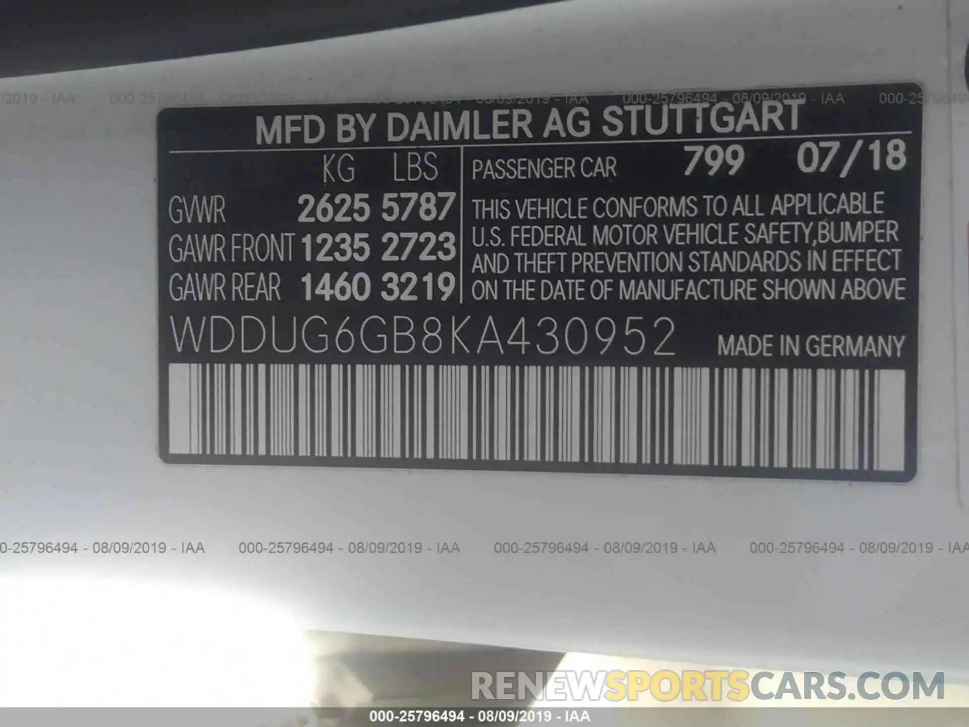 9 Photograph of a damaged car WDDUG6GB8KA430952 MERCEDES-BENZ S 2019