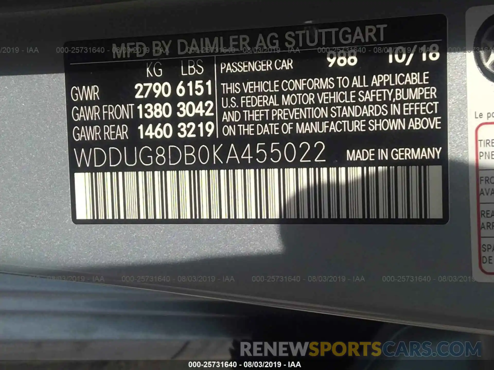 9 Photograph of a damaged car WDDUG8DB0KA455022 MERCEDES-BENZ S 2019