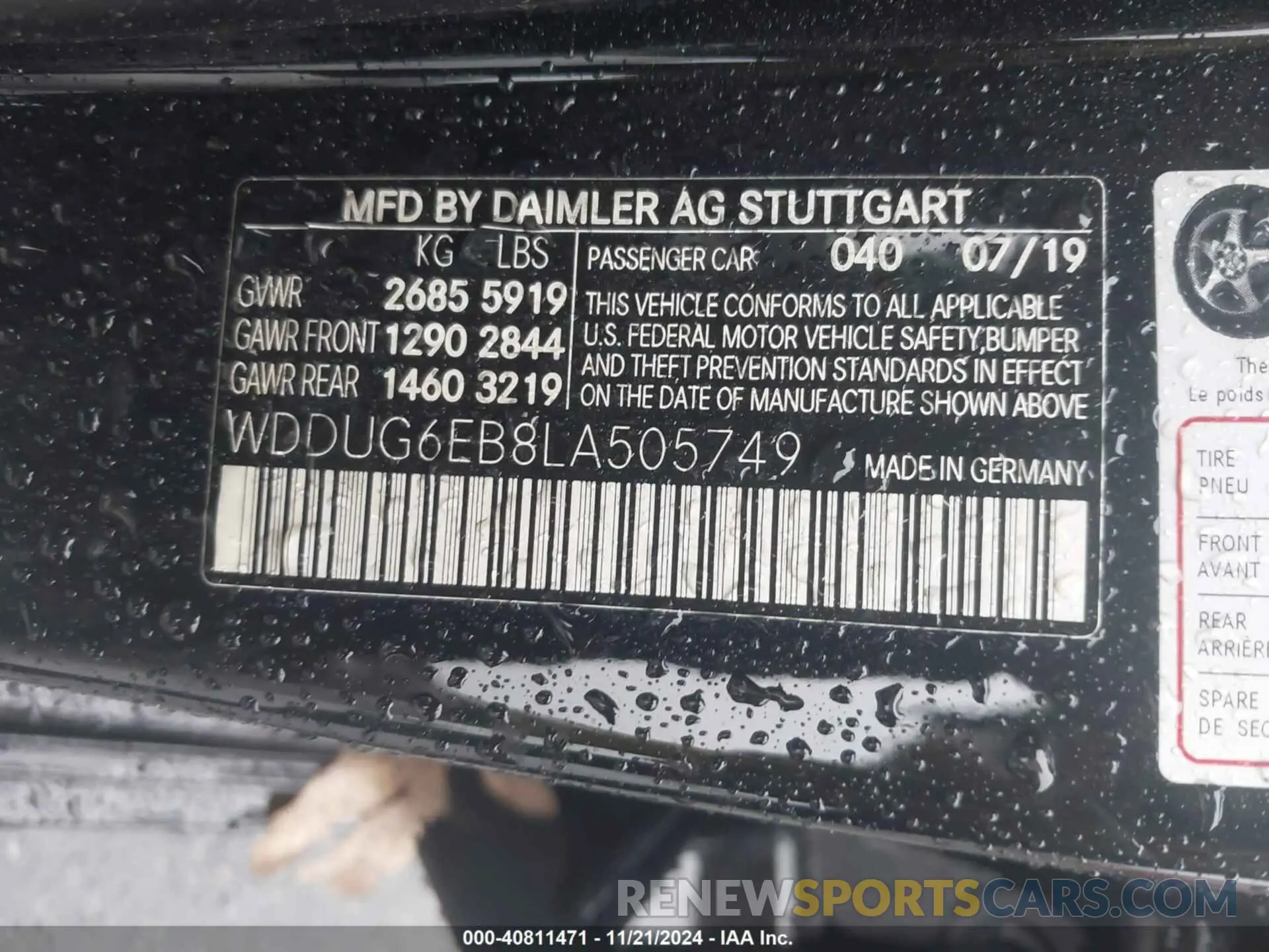 9 Photograph of a damaged car WDDUG6EB8LA505749 MERCEDES-BENZ S 450 2020