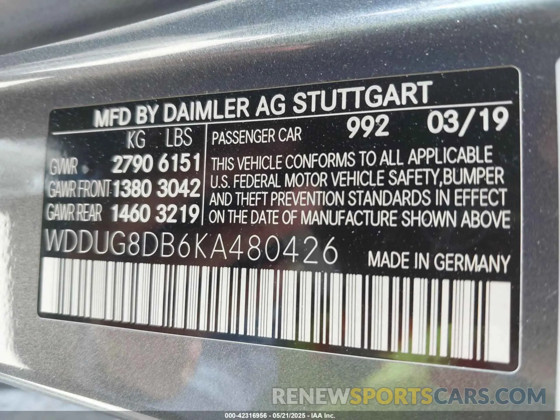 9 Photograph of a damaged car WDDUG8DB6KA480426 MERCEDES-BENZ S 560 2019