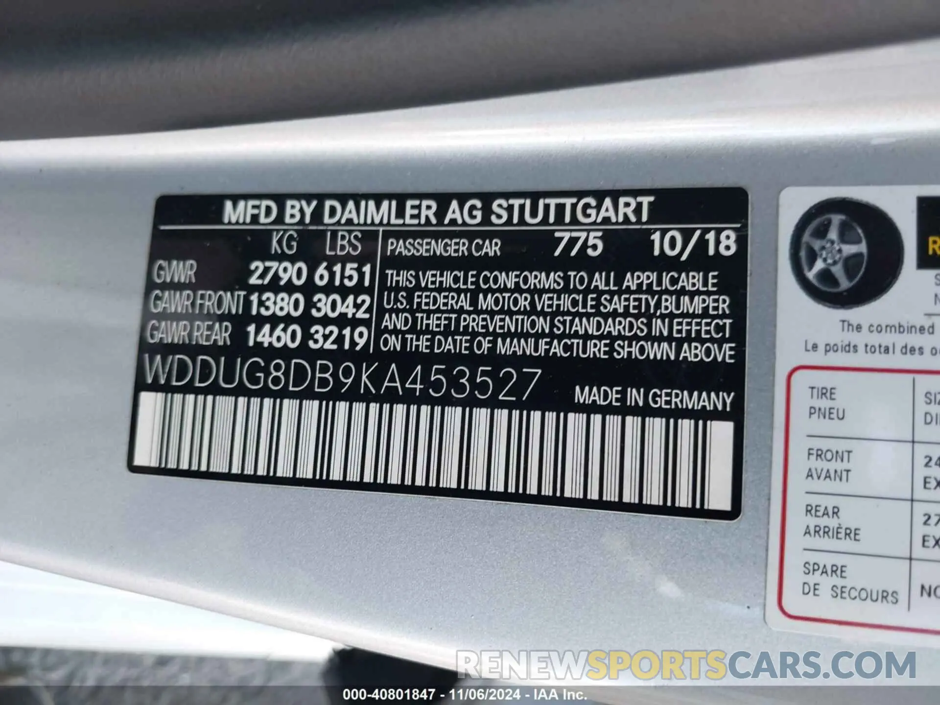 9 Photograph of a damaged car WDDUG8DB9KA453527 MERCEDES-BENZ S 560 2019
