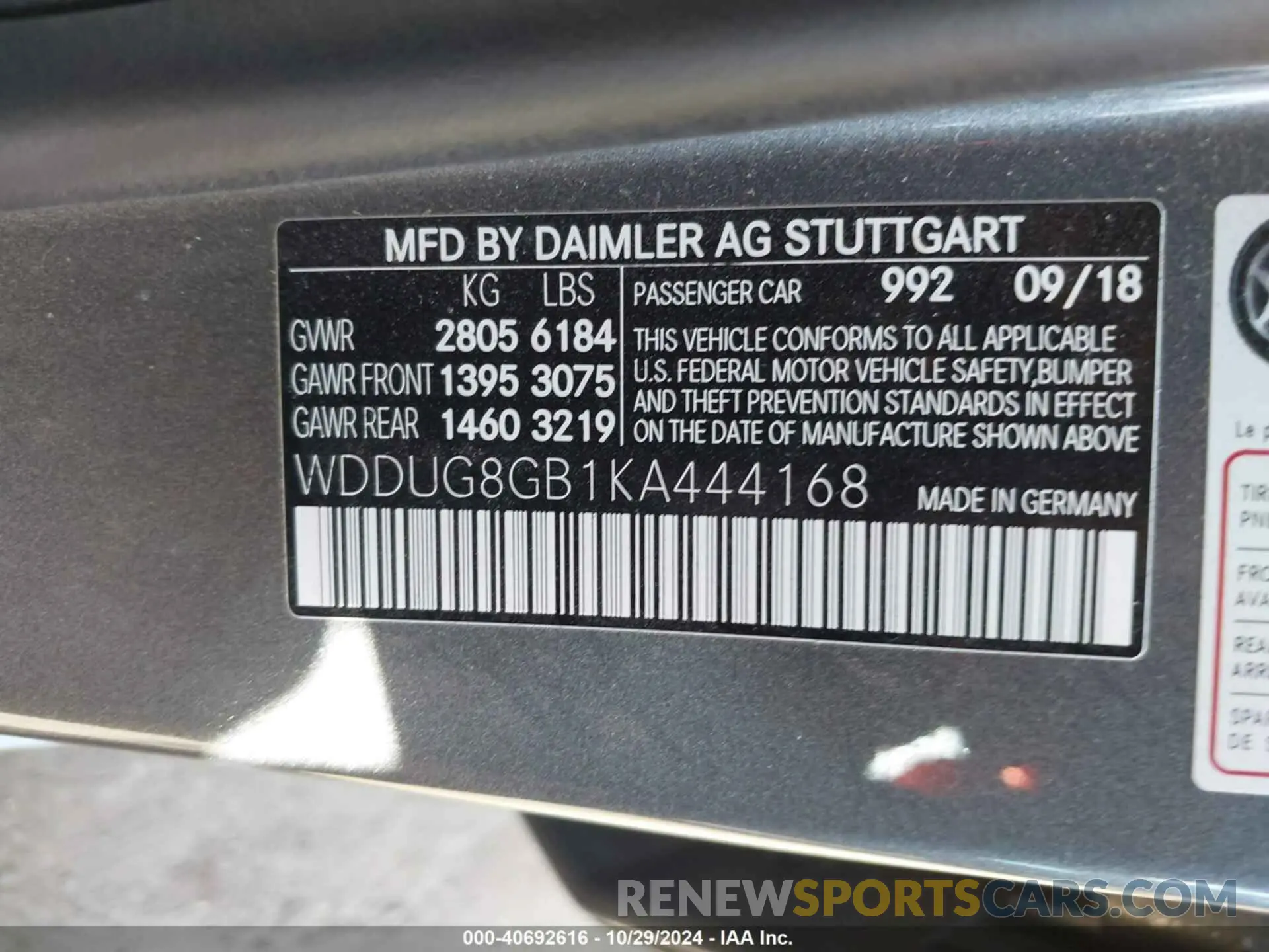 9 Photograph of a damaged car WDDUG8GB1KA444168 MERCEDES-BENZ S 560 2019
