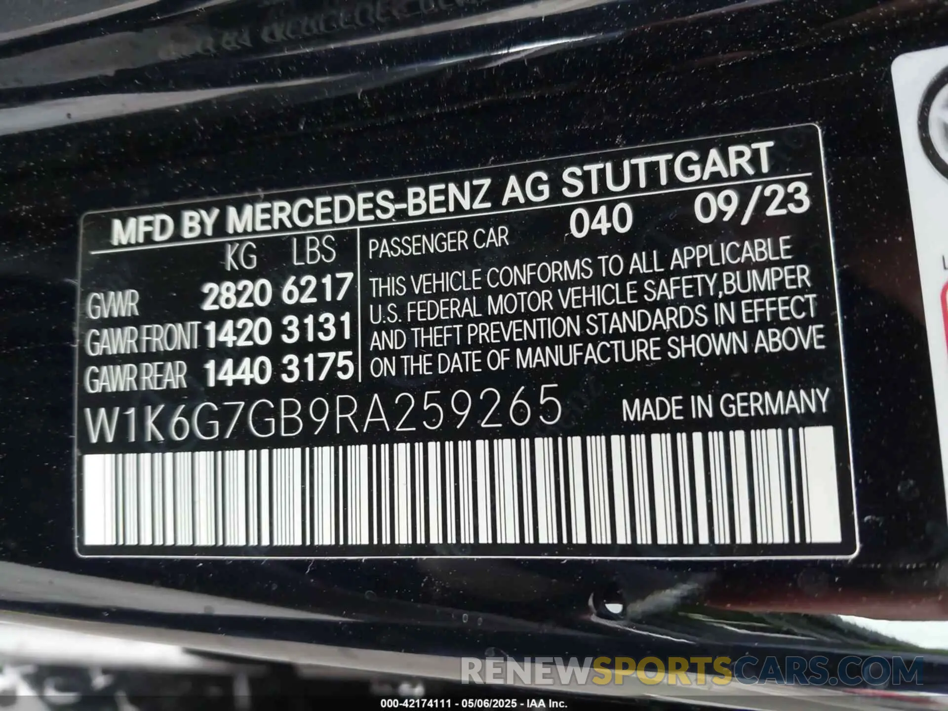 9 Photograph of a damaged car W1K6G7GB9RA259265 MERCEDES-BENZ S 580 2024
