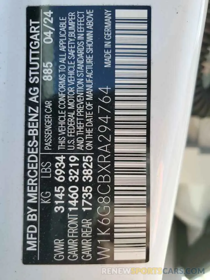 12 Photograph of a damaged car W1K6G8CBXRA294764 MERCEDES-BENZ S 63 E PER 2024
