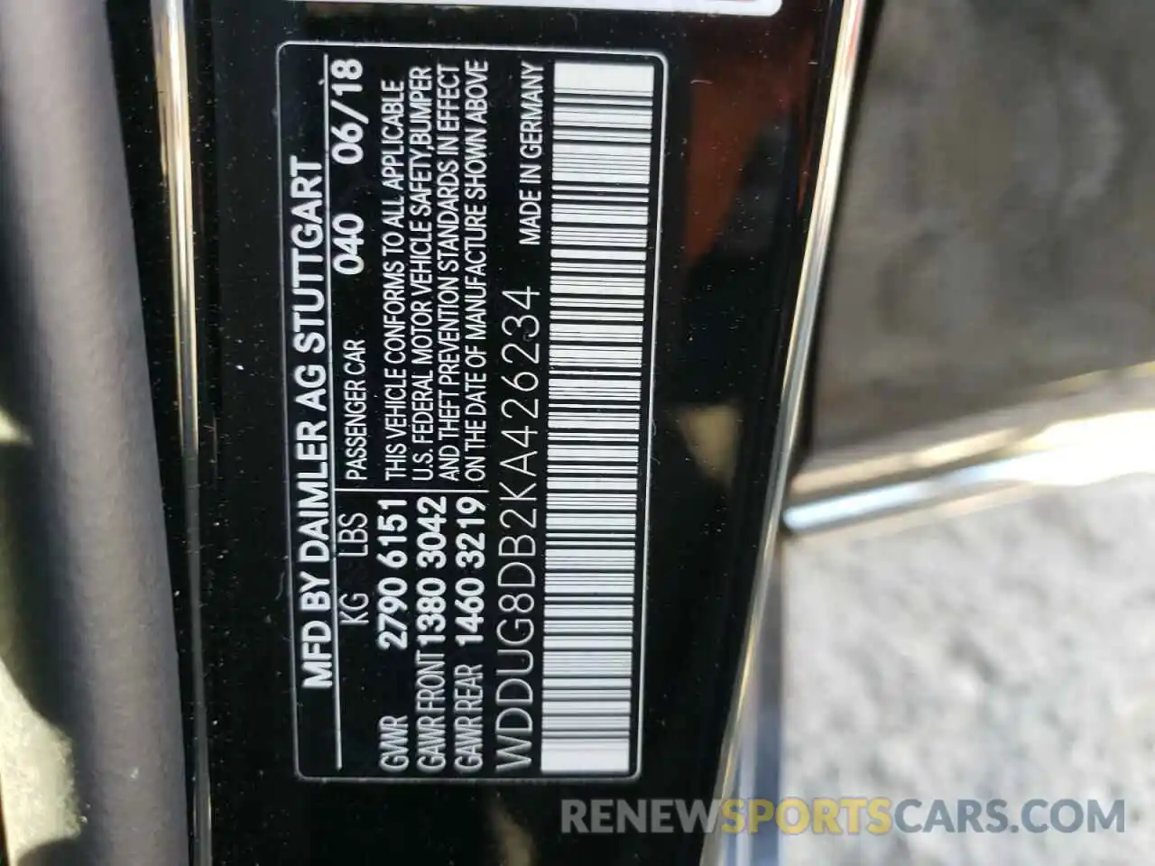 10 Photograph of a damaged car WDDUG8DB2KA426234 MERCEDES-BENZ S-CLASS 2019