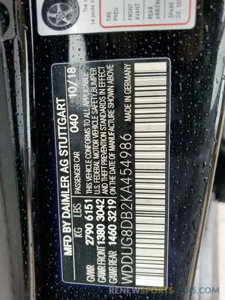13 Photograph of a damaged car WDDUG8DB2KA454986 MERCEDES-BENZ S-CLASS 2019
