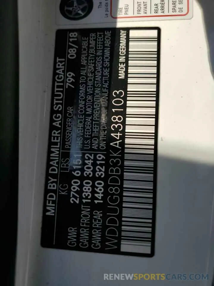 12 Photograph of a damaged car WDDUG8DB3KA438103 MERCEDES-BENZ S-CLASS 2019