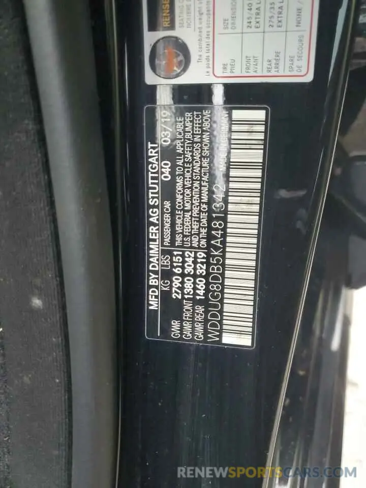 13 Photograph of a damaged car WDDUG8DB5KA481342 MERCEDES-BENZ S-CLASS 2019