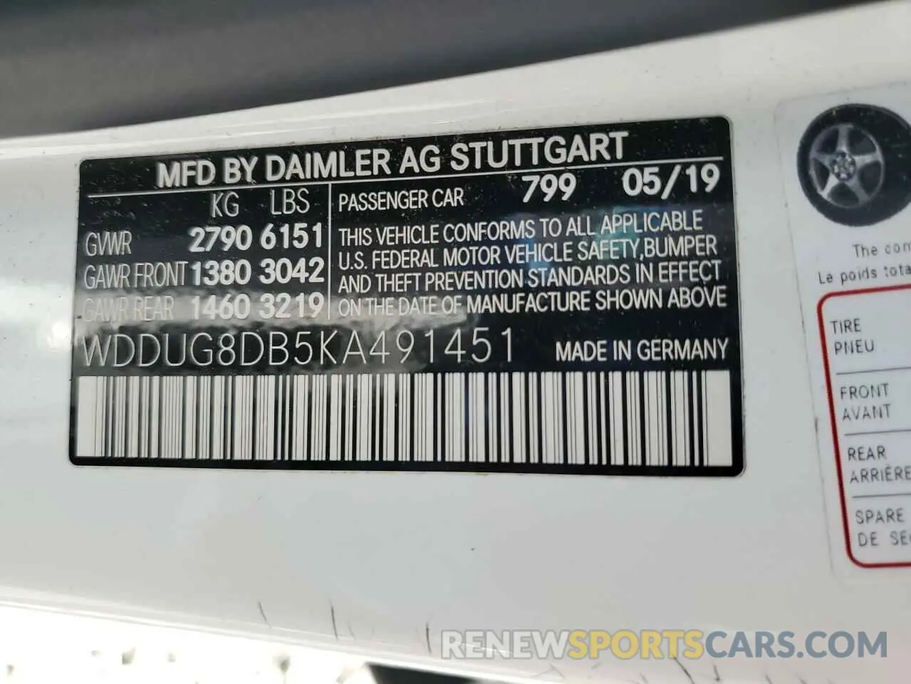 12 Photograph of a damaged car WDDUG8DB5KA491451 MERCEDES-BENZ S-CLASS 2019