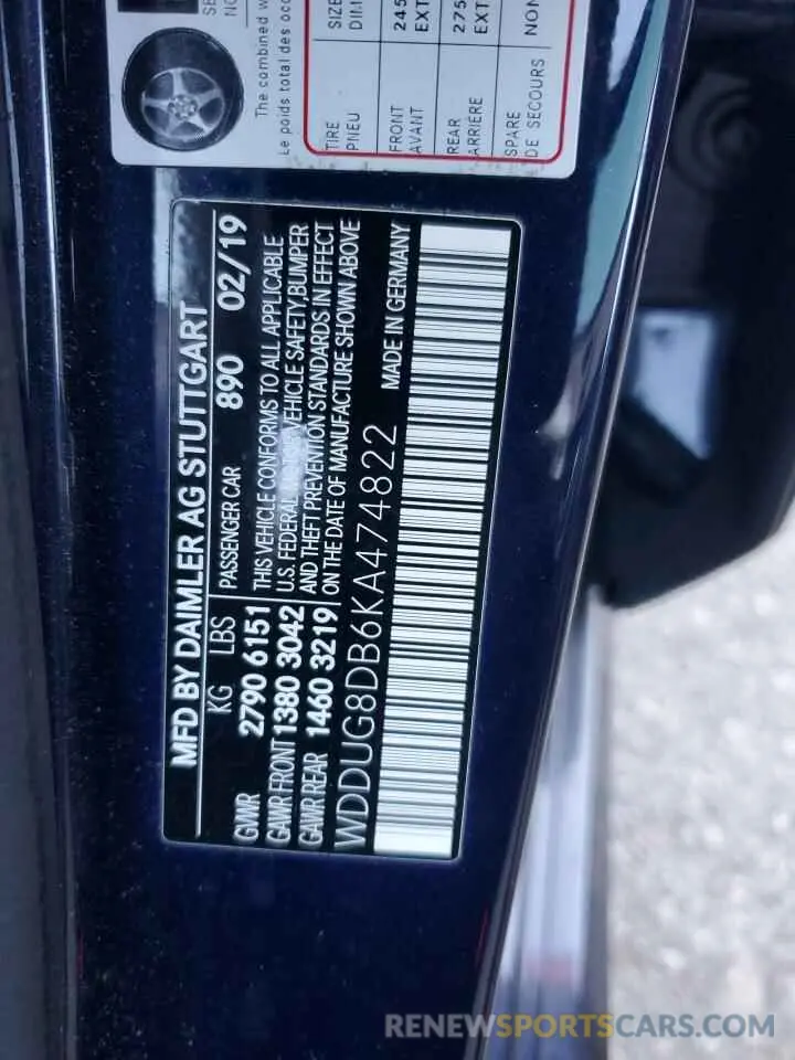 12 Photograph of a damaged car WDDUG8DB6KA474822 MERCEDES-BENZ S-CLASS 2019