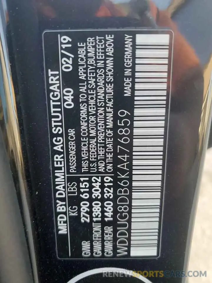 13 Photograph of a damaged car WDDUG8DB6KA476859 MERCEDES-BENZ S-CLASS 2019