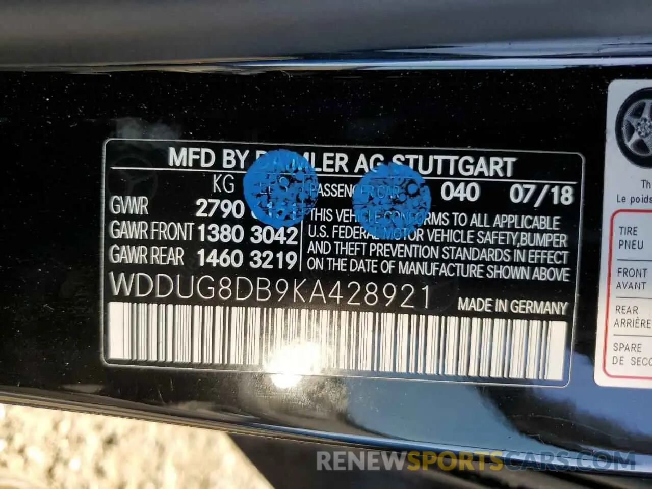 12 Photograph of a damaged car WDDUG8DB9KA428921 MERCEDES-BENZ S-CLASS 2019