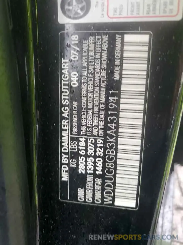 12 Photograph of a damaged car WDDUG8GB3KA431941 MERCEDES-BENZ S-CLASS 2019