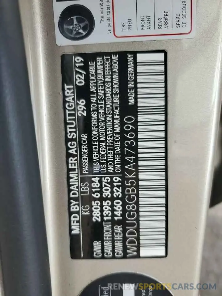 12 Photograph of a damaged car WDDUG8GB5KA473690 MERCEDES-BENZ S-CLASS 2019