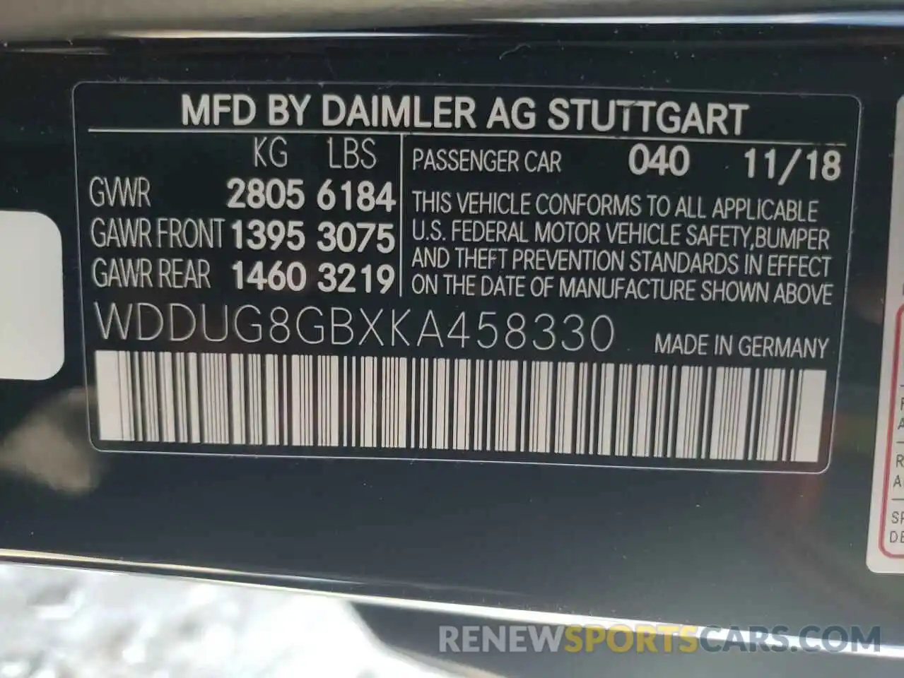 10 Photograph of a damaged car WDDUG8GBXKA458330 MERCEDES-BENZ S-CLASS 2019