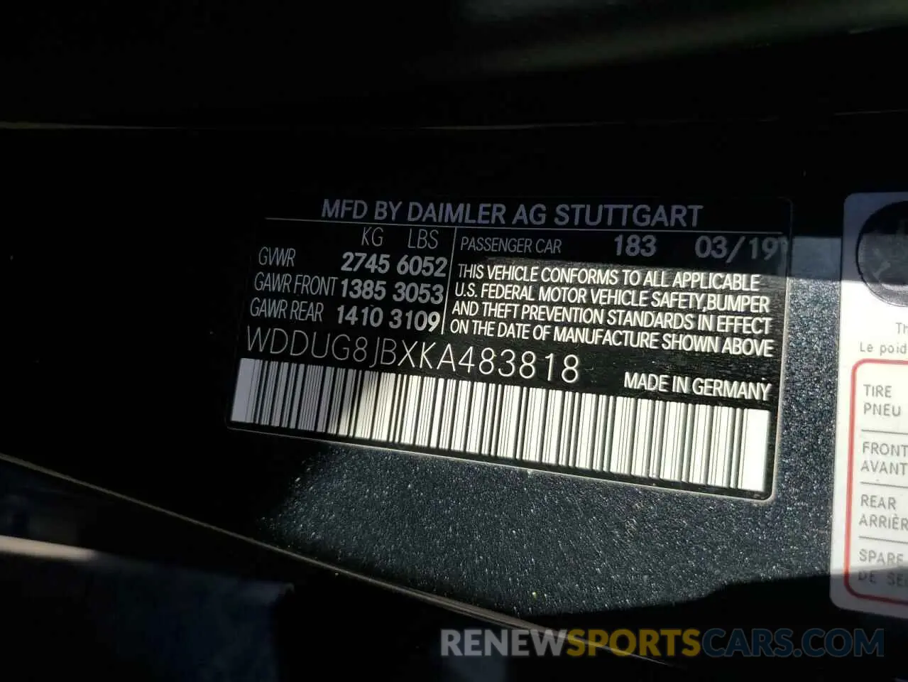 13 Photograph of a damaged car WDDUG8JBXKA483818 MERCEDES-BENZ S-CLASS 2019