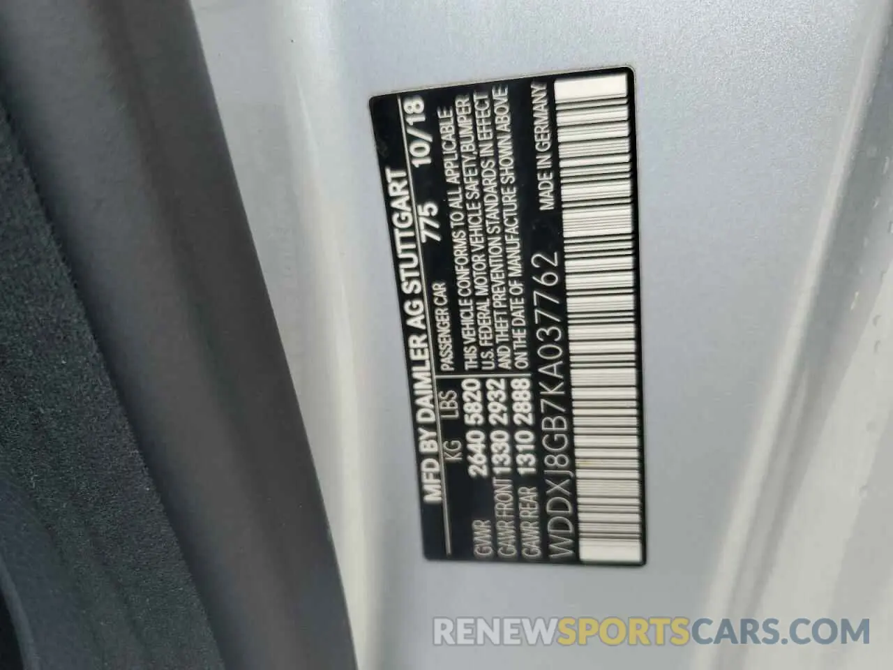 12 Photograph of a damaged car WDDXJ8GB7KA037762 MERCEDES-BENZ S-CLASS 2019
