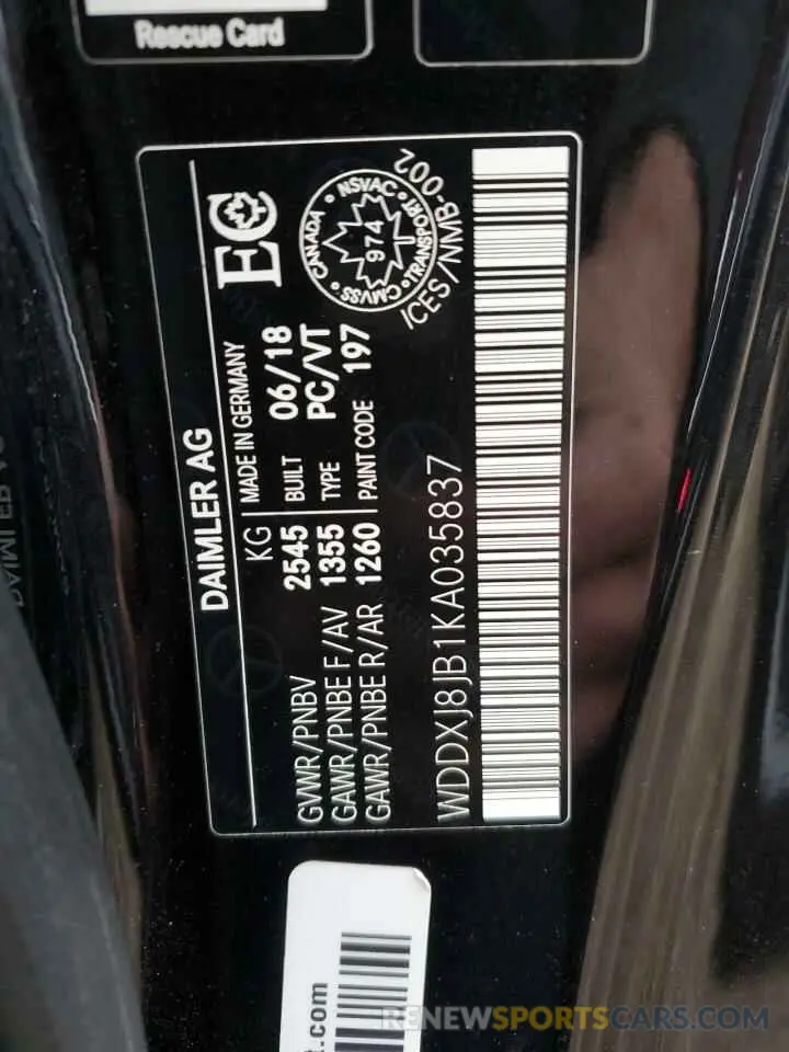 12 Photograph of a damaged car WDDXJ8JB1KA035837 MERCEDES-BENZ S-CLASS 2019