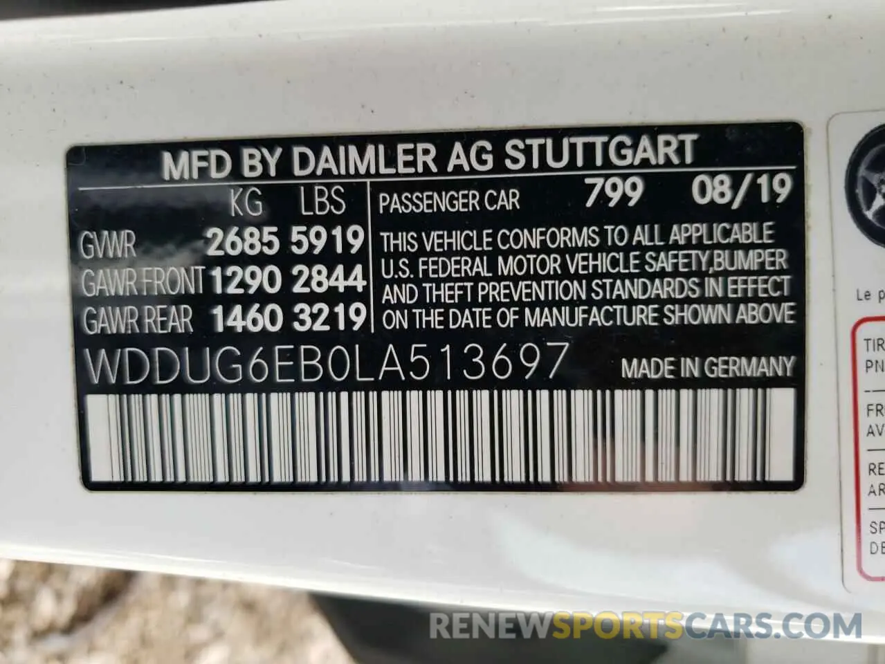 13 Photograph of a damaged car WDDUG6EB0LA513697 MERCEDES-BENZ S-CLASS 2020