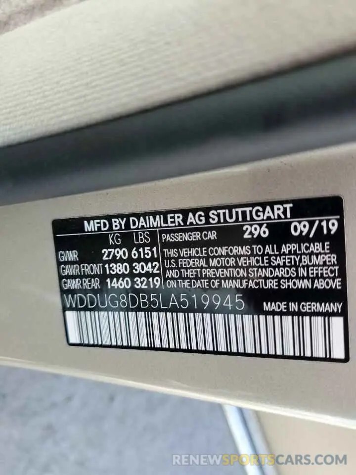 13 Photograph of a damaged car WDDUG8DB5LA519945 MERCEDES-BENZ S-CLASS 2020