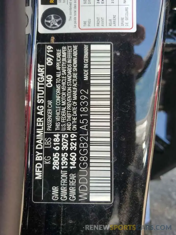 13 Photograph of a damaged car WDDUG8GB2LA518392 MERCEDES-BENZ S-CLASS 2020