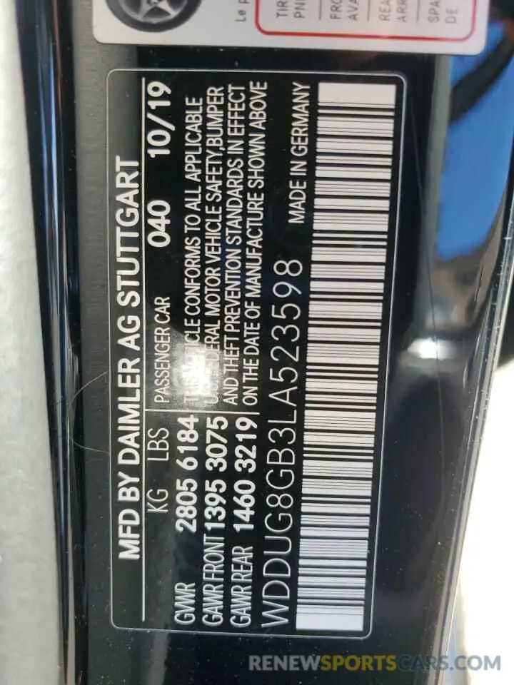 12 Photograph of a damaged car WDDUG8GB3LA523598 MERCEDES-BENZ S-CLASS 2020